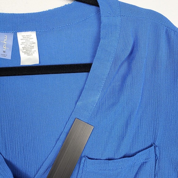 Mynah Womens Swim Coverup M Blue Long Sleeve V-Neck Cruise Beach 100% Rayon - Picture 10 of 15